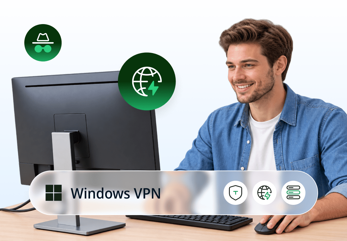 Personne utilisant un PC Windows avec une connexion VPN